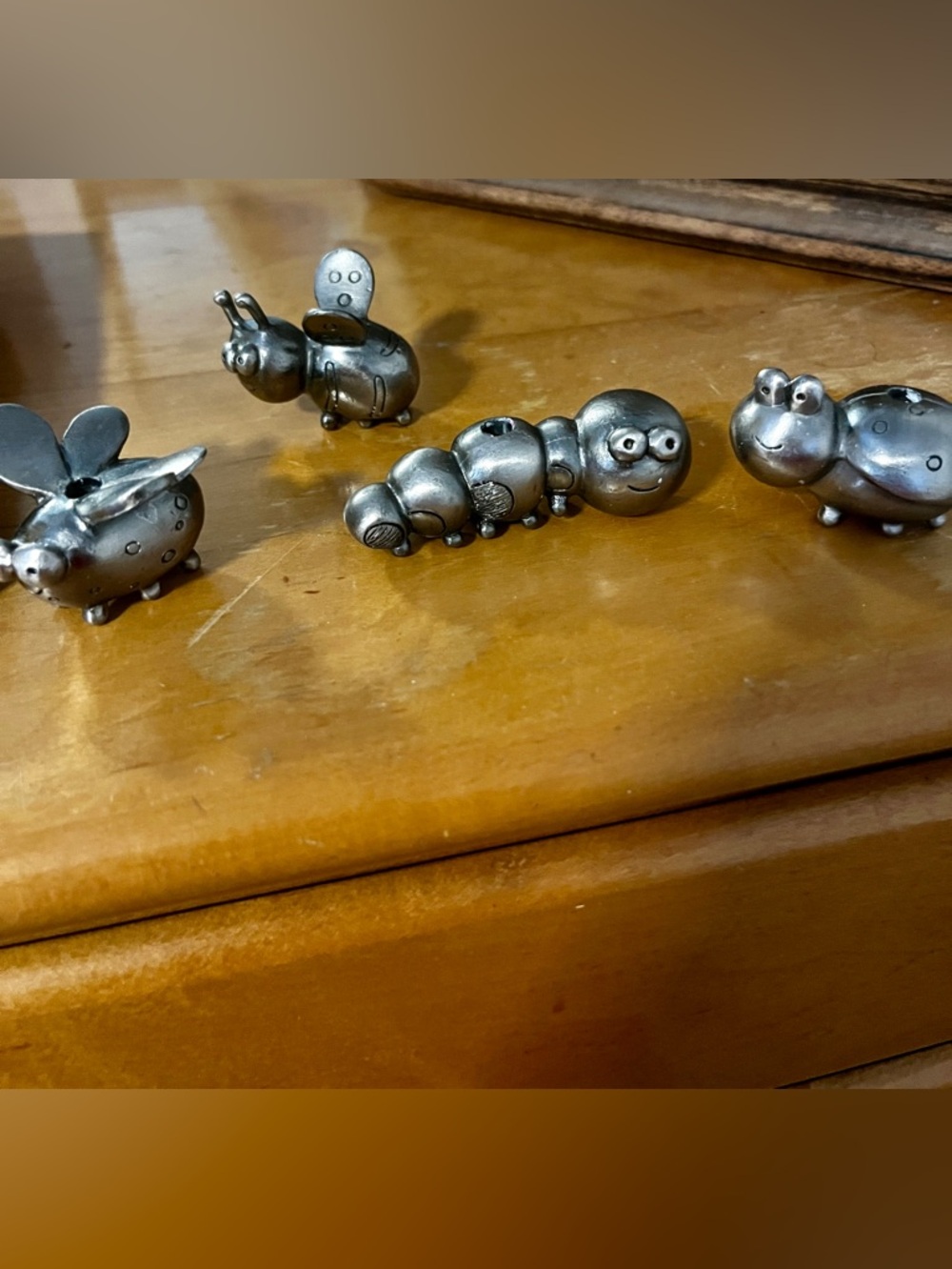 Pewter Silver Metal Insect Candle or incense Holders -Worm,Ladybug,Bee Fly
